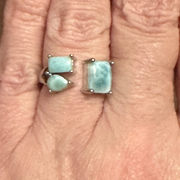 925 Sterling Silver Ring & 3 Larimar Stones in different shapes. - Picture 3 of 10